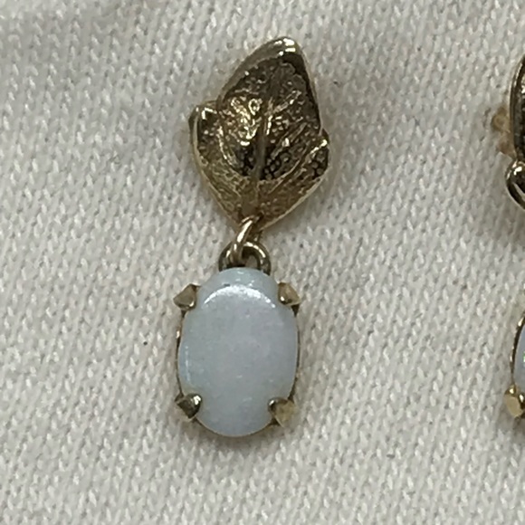 Antique 14k Gold Stud Drop Fire Opal Earrings - Picture 3 of 10